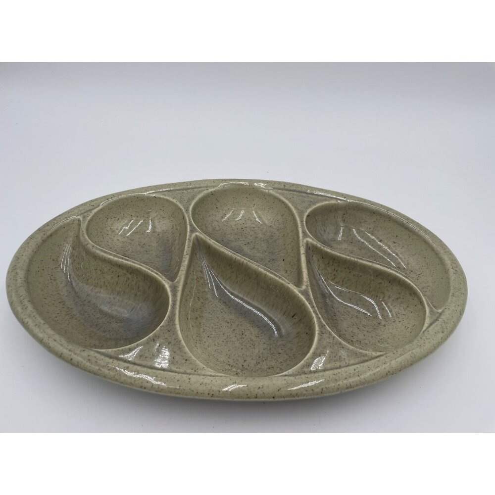 Red Wing USA 80S Vintage Green Relish Tray Oval Serving Dish Ceramic Mid-Century